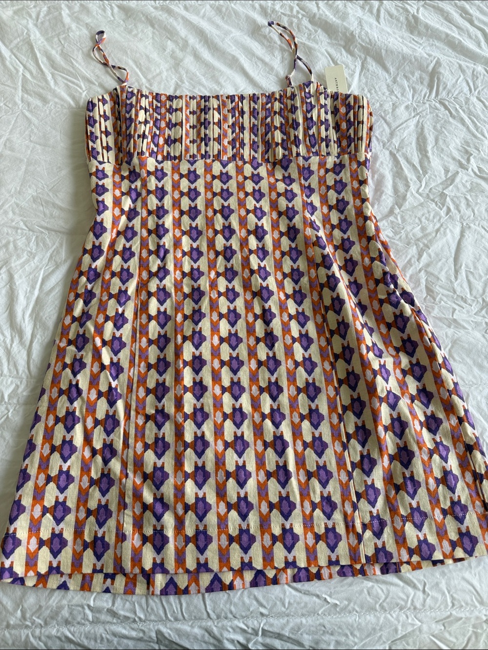 Maeve Purple & Orange Patterned Smocked Mini Dress